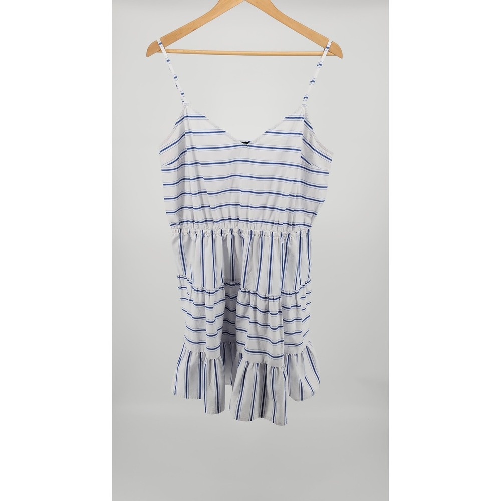 Express Blue White Striped Tiered Ruffle Mini Dress Womens XL Spaghetti Strap
